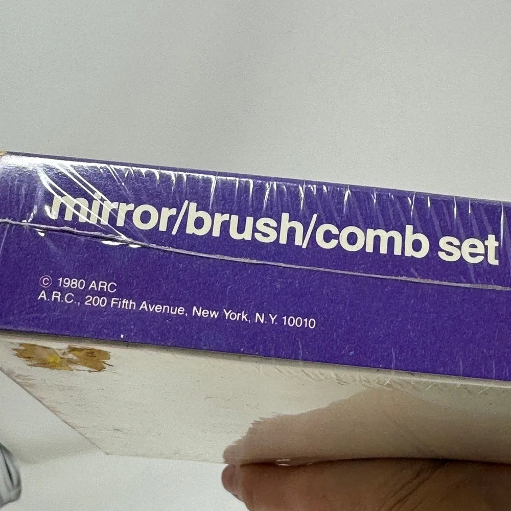 Vintage 1980 ARC Mirror Brush Comb Set‎ Purple Floral Girl Graphic New Old Stock